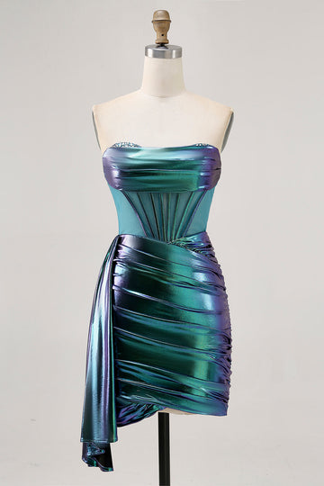 Metallic Green Corset Ruched Bodycon Homecoming Dress